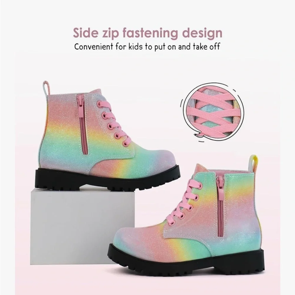 Jabasic Glittery Rainbow Ankle Boots with Pink Laces - Picture 4 of 7